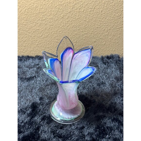 Two Company Handblown Art Glass Flower Shape Vase - Picture 1 of 10